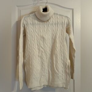 Ralph Lauren Ivory Cable Knit Wool Turtleneck Sweater